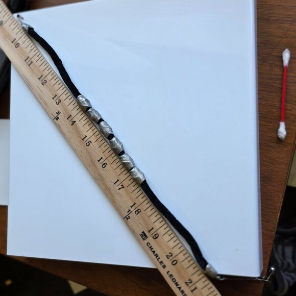 Vintage 90s Collar Choker Necklace Signed Black Velvet Y2k Beaded Retro Silver - Picture 7 of 8